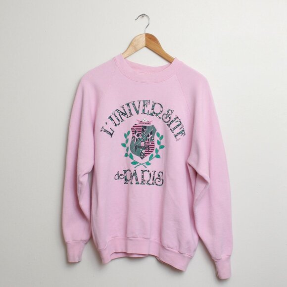 Vintage University of Paris Sweatshirt Womens Large Pink Crewneck - Picture 1 of 8